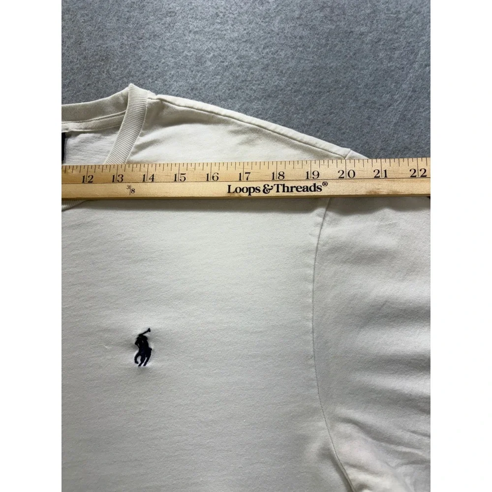 Polo Ralph Lauren Mens Long Sleeve T-Shirt Cream‎ Off-White Pony Logo Size M
